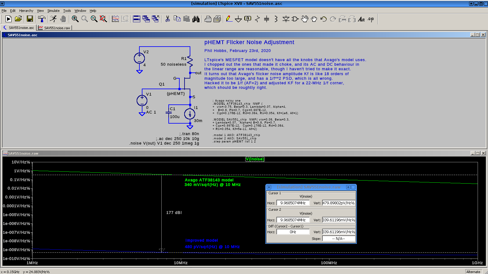 Screen shot of schematic and noise plot